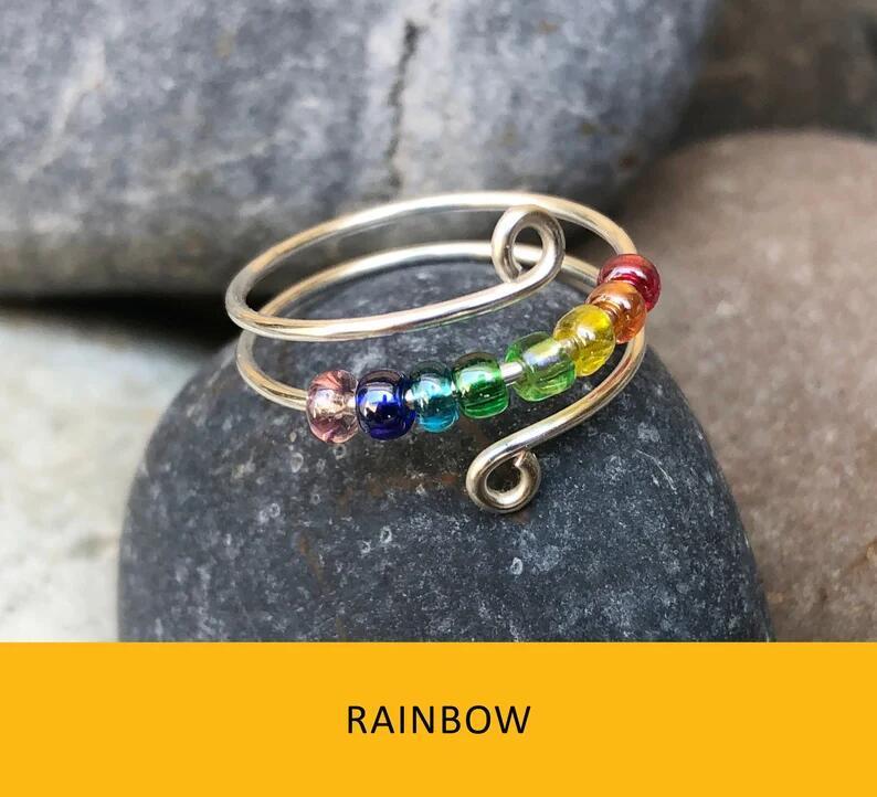 Rainbow Bead Fidget Ring