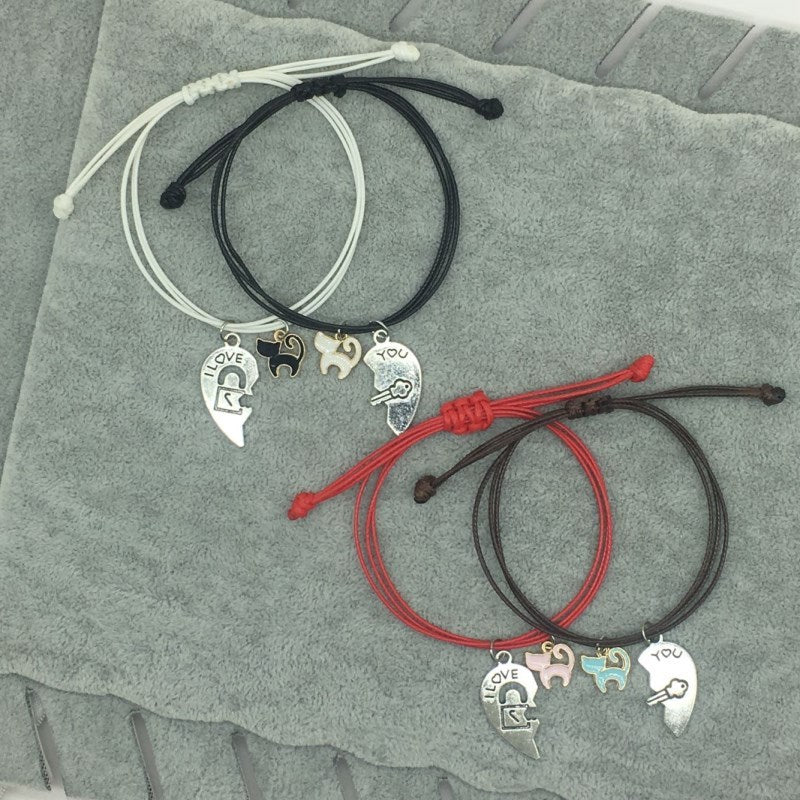 2 Sets Of Personalized Kitten Couple Bracelets