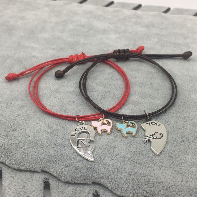 2 Sets Of Personalized Kitten Couple Bracelets