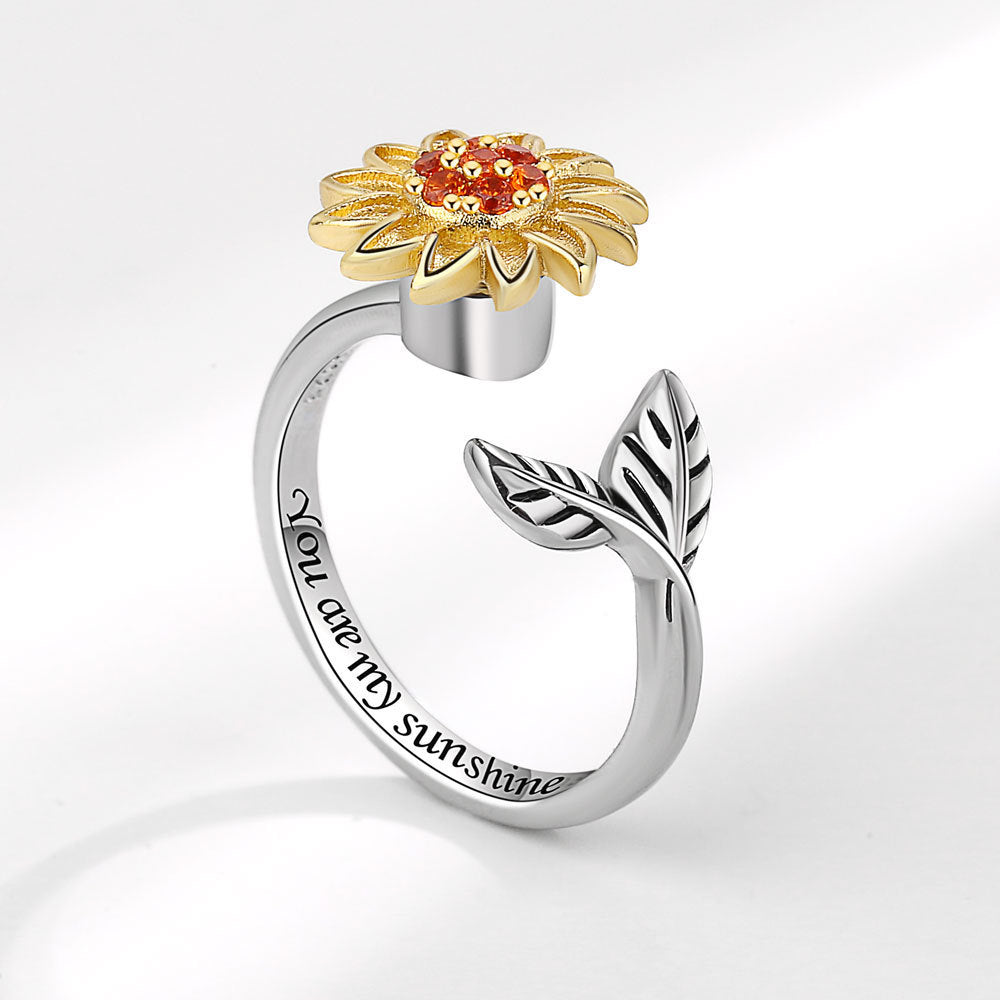 Velora Ring adjustable sunflower ring for women with gold flower and silver leaves design