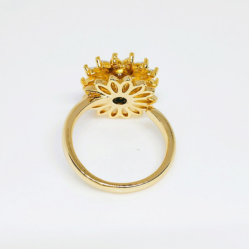 Velora Ring full diamond gold flower ring with intricate floral design and polished gold band