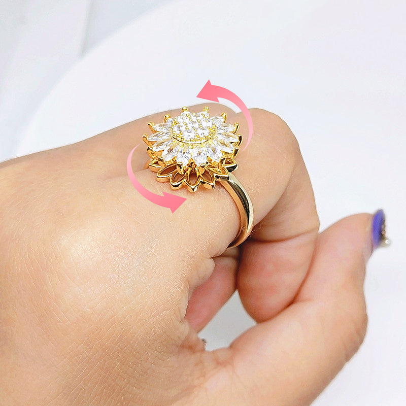 Velora Ring full diamond gold flower ring worn on finger with intricate floral design