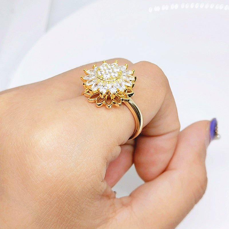 Velora Ring full diamond gold flower ring with intricate petal design on finger