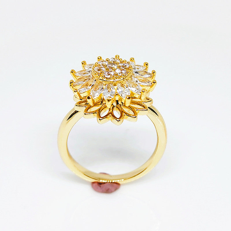 Velora Ring full diamond gold flower ring with intricate gold petals and sparkling diamonds on white background