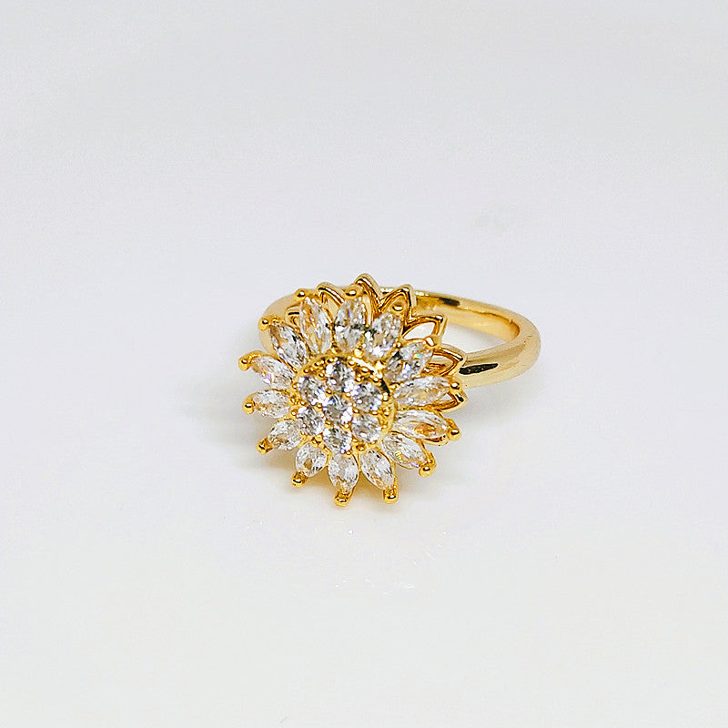 Velora Ring full diamond gold flower ring with intricate petal design and sparkling diamonds