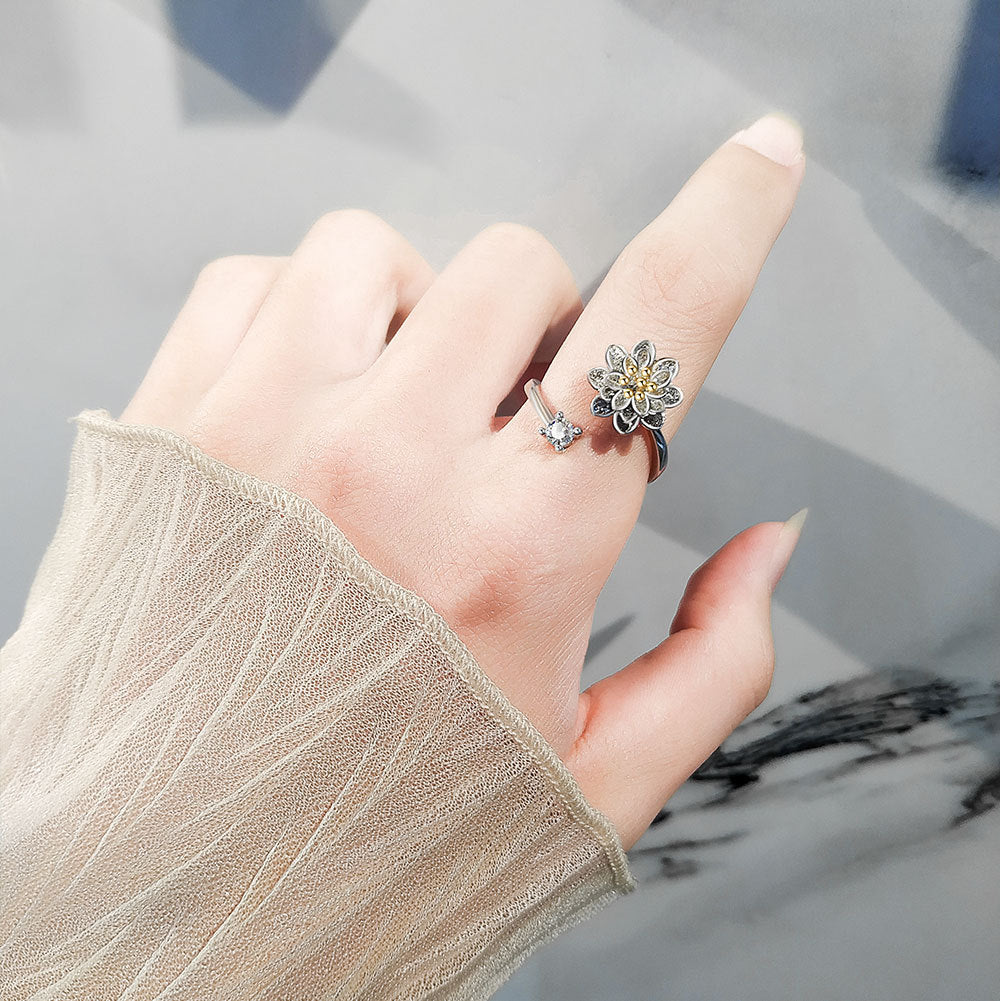 Velora Ring featuring a floral design on hand, perfect gift for her silver jewelry