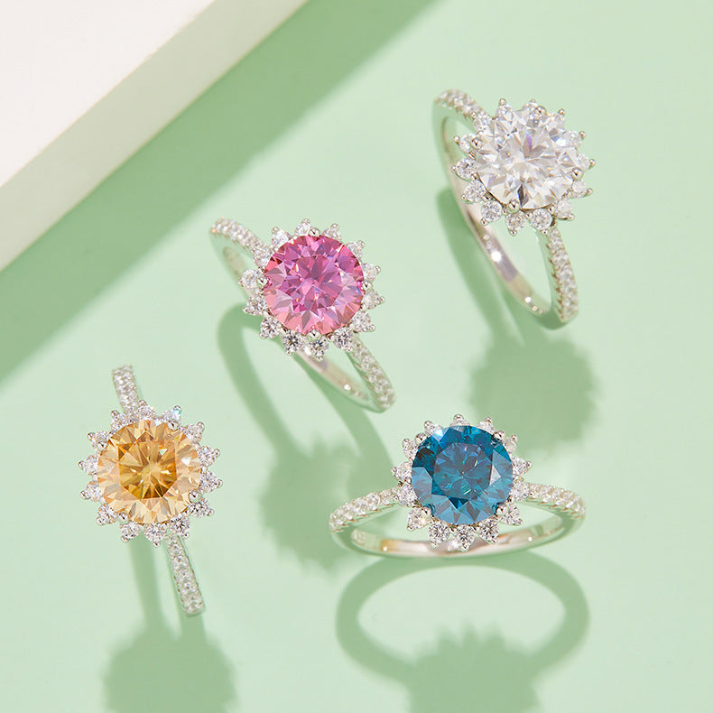 Velora Ring collection featuring unique gem ring for women with pink, blue, yellow, and clear stones