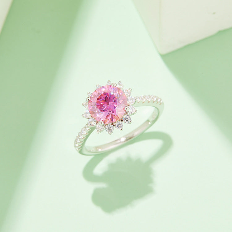 Velora Ring featuring a unique gem ring for women with a pink center stone and diamond accents