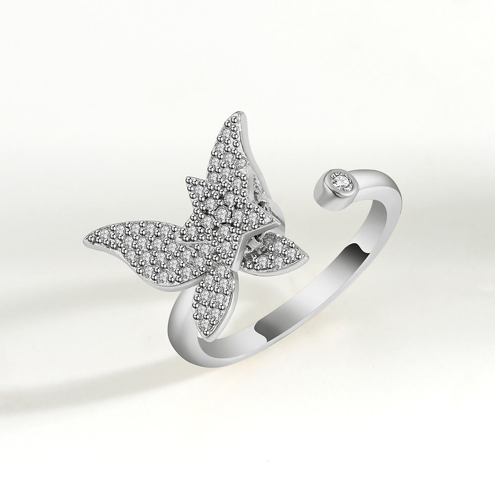 Velora Ring unique spinning butterfly ring gift with silver band and sparkling stones