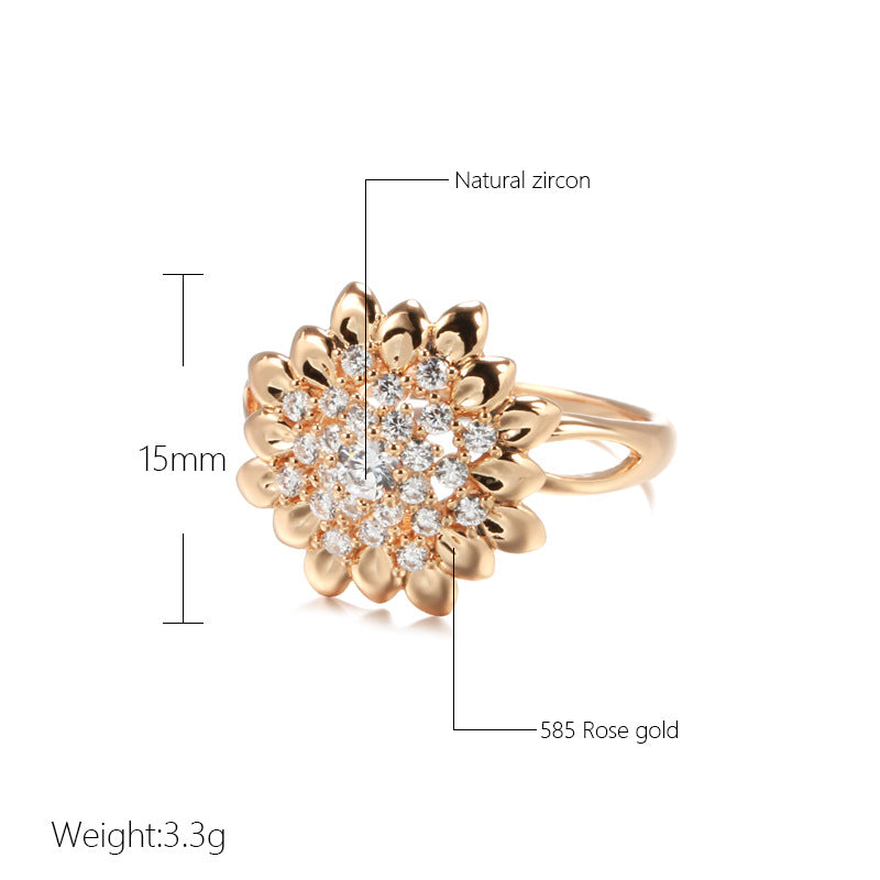 Velora Ring women's floral cocktail ring in 585 rose gold with natural zircon stones