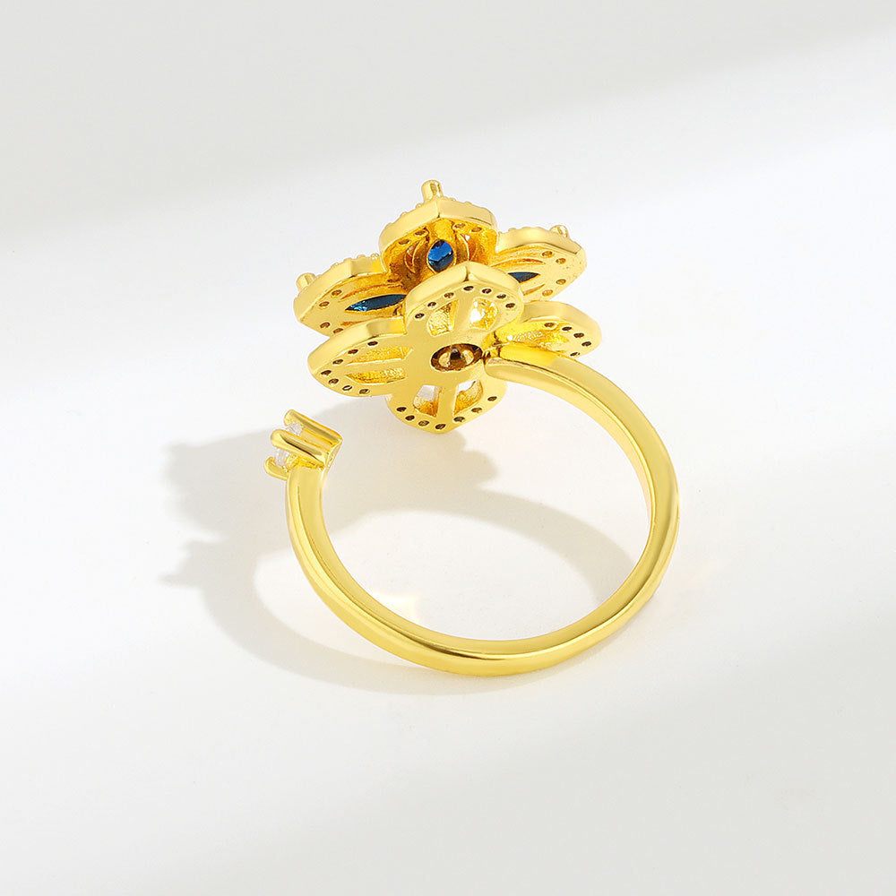 Velora gold zircon decompression ring for women with intricate flower design